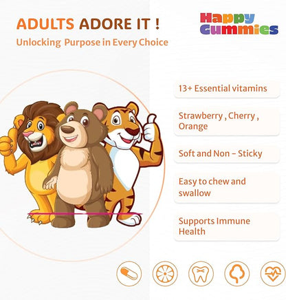 Adults Multivitamins, 60 Strawberry, Orange, Peach, Berry Flavored Gummies