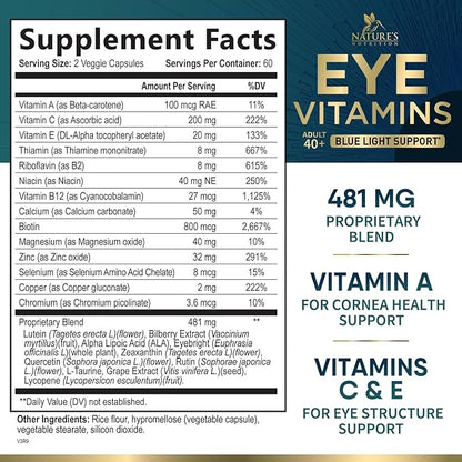 Eye Vitamins & Mineral Supplement, Contains Lutein, Zeaxanthin, Bilberry & Zinc, Supports Eye Strain, Vision Macular Health & Dry Eyes for Adults with Vitamin C & E, Lycopene - 120 Capsules