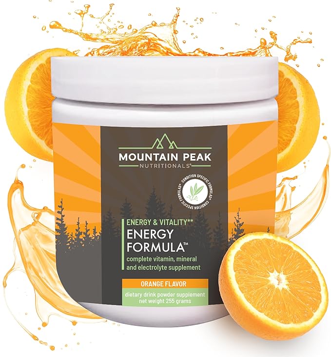 Mountain Peak Nutritionals Energy Formula - All in One Multi-Mineral Powder - Complete Nutrition, Vitamin, Mineral, and Electrolyte Supplement for Men & Women - Orange Flavor (255g, 30 Servings)