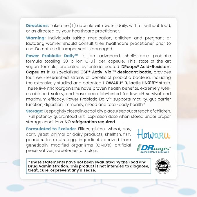Pure Therapro Rx Power Probiotic Daily - 30 Acid-Resistant Capsules | 4 Proven Strains - 30 Billion CFU/Capsule | Patented Activ-Vial Desiccant Bottle to Ensure Freshness | NO Refrigeration Required