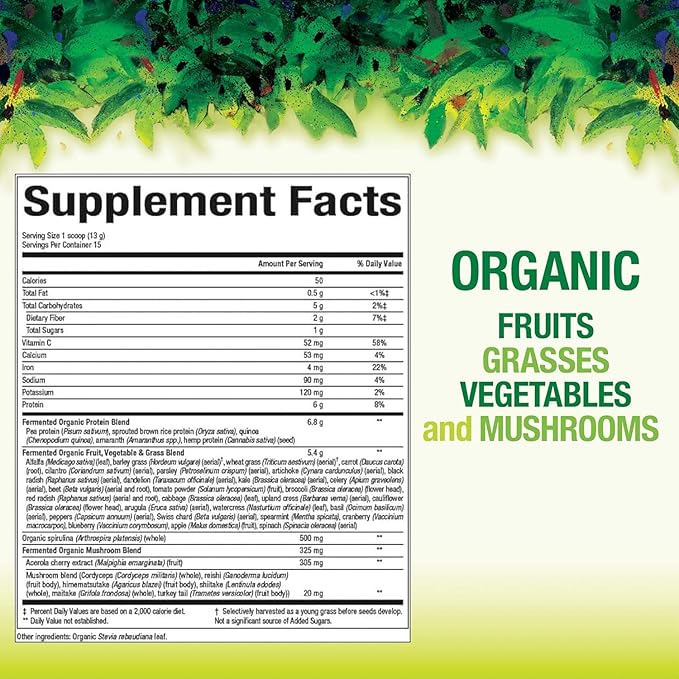 Natural Factors Whole Earth & Sea, Organic Fermented Greens, Vegan Whole Food Supplement, Unflavored, 6.9 Oz
