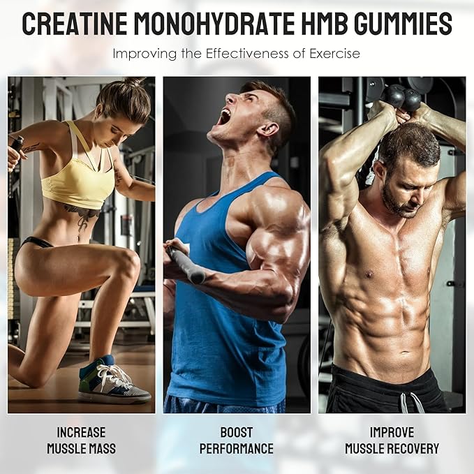 Creatine HMB Gummies for Adults,Creatine Monohydrate 5000mg and HMB 1000mg Supports Muscle Recovery, Relieves Soreness, Improves Endurance, Non-GMO, Vegan, Gluten-Free, 120
