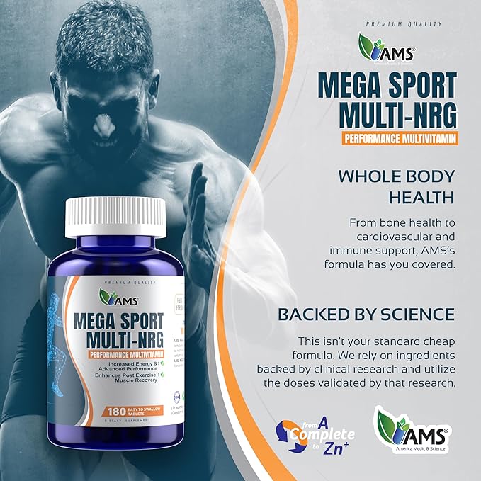 America Medic and Science Mega-Sport - Performance Multivitamin - Complete Wellness Support with Amino Acids, Vitamins, Minerals, Beta Alanine, & L-Carnitine L-Tartrate - Energy and Muscle Recovery