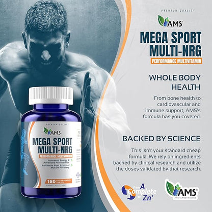 America Medic and Science Mega-Sport - Performance Multivitamin - Complete Wellness Support with Amino Acids, Vitamins, Minerals, Beta Alanine, & L-Carnitine L-Tartrate - Energy and Muscle Recovery