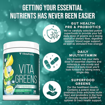 Vita Greens Superfood Powder: Immune and Digestion Support | Enhanced Energy | Daily Multivitamin Blend