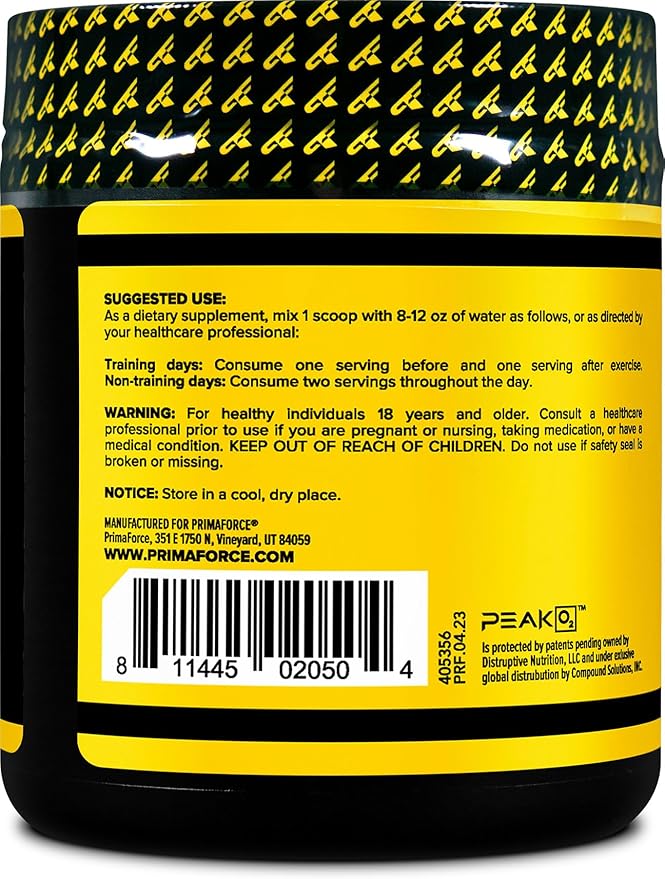 PrimaForce Peak O2 Workout Supplement, 120 grams - Proprietary Blend, Non-GMO, Vegan and Gluten Free
