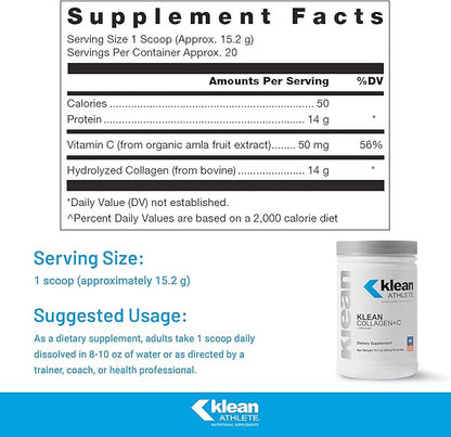 Klean ATHLETE Klean Collagen+C | Collagen Peptides with Vitamin C for Joint and Connective Tissue Support | 10.7 Ounces | Unflavored