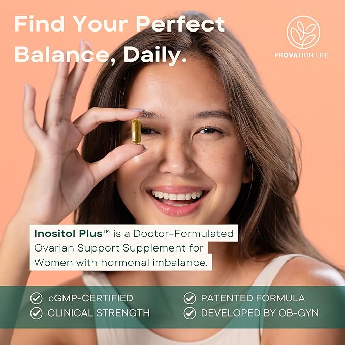 Inositol Plus Supplement for Women | Ovarian Health, Hormone Balance, Fertility, Ovulation | 40:1 Myo-Inositol D-Chiro & 12 Ingredients | Developed by Medical Doctor | 120 Capsules