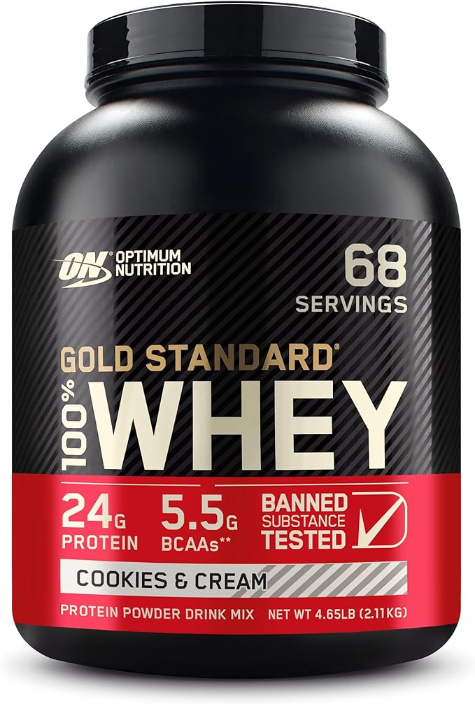 Optimum Nutrition Gold Standard 100% Whey Protein Powder, Cookies & Cream, 5 Pound (Packaging May Vary)