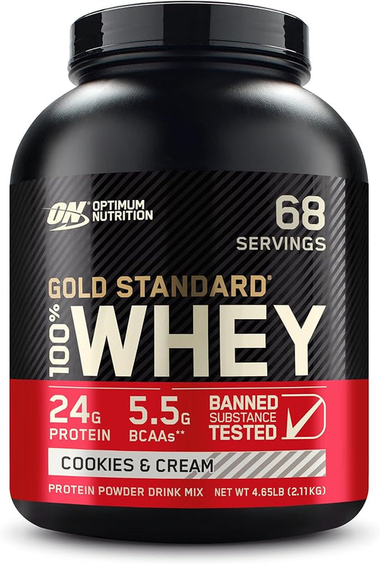Optimum Nutrition Gold Standard 100% Whey Protein Powder, Cookies & Cream, 5 Pound (Packaging May Vary)