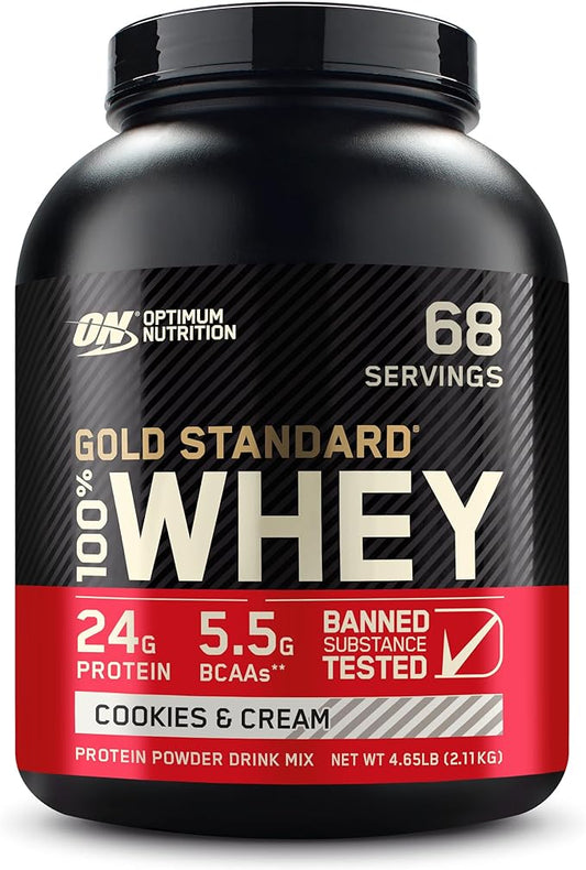 Optimum Nutrition Gold Standard 100% Whey Protein Powder, Cookies & Cream, 5 Pound (Packaging May Vary)