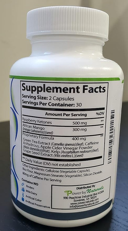 Power By Naturals Advanced Leptin Supplements for Weight Loss for Women, African Mango Leptin Weight Loss, Gluten-Free, Dietary Supplements for Weight Loss, Vegetarian, Easy to Swallow, 60 Capsules