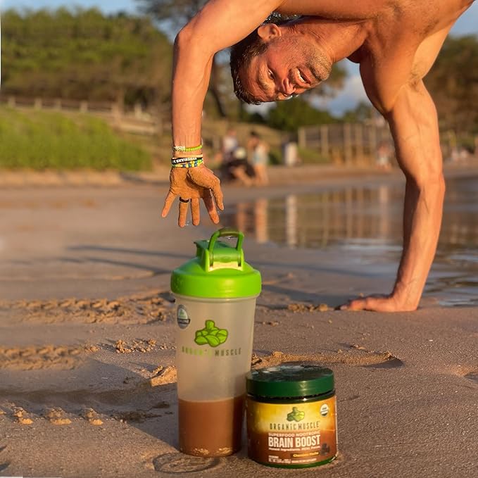 Organic Muscle Brain Boost Nootropics Blend - Vegan & Organic Superfood Health Supplements for Focus, Memory & Productivity with Ashwagandha, Ginkgo & Ginseng - Chocolate Flavor, 20 Servings