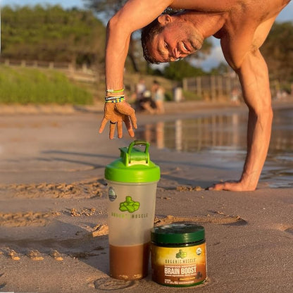 Organic Muscle Brain Boost Nootropics Blend - Vegan & Organic Superfood Health Supplements for Focus, Memory & Productivity with Ashwagandha, Ginkgo & Ginseng - Chocolate Flavor, 20 Servings