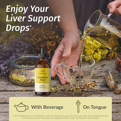 HERBAMAMA Dandelion Root Extract - Dandelion Tincture Vegan Liver Health Supplements - Dandelion Root Liver and Kidney Cleanse Drops - Alcohol & Sugar-Free, 56-Day Supply