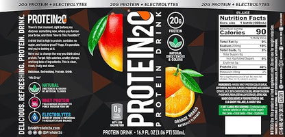 Protein2o 20g Whey Protein Isolate Infused Water Plus Electrolytes, Sugar Free Sports Drink, Ready To Drink, Gluten Free, Lactose Free, Orange Mango, 16.9 oz Bottle (12 Count)