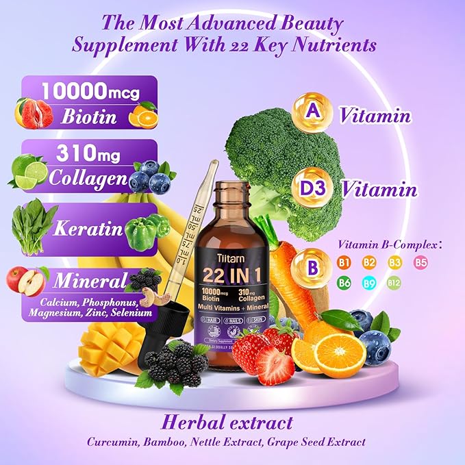 Hair Vitamins Liquid Biotin, Collagen & Hyaluronic Acid – multivitamin Hair Growth for Women and Men Supports Hair, Skin & Nails | Vitamin B Complex | 98% Faster Absorption Than Pills-001