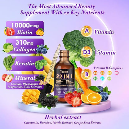 Hair Vitamins Liquid Biotin, Collagen & Hyaluronic Acid – multivitamin Hair Growth for Women and Men Supports Hair, Skin & Nails | Vitamin B Complex | 98% Faster Absorption Than Pills-001