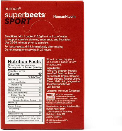humanN SuperBeets Pre Workout Powder – Caffeine Free – Nitric Oxide Supplement – Creatine & Stimulant Free – Wild Cherry Flavor, 10 Count Packets