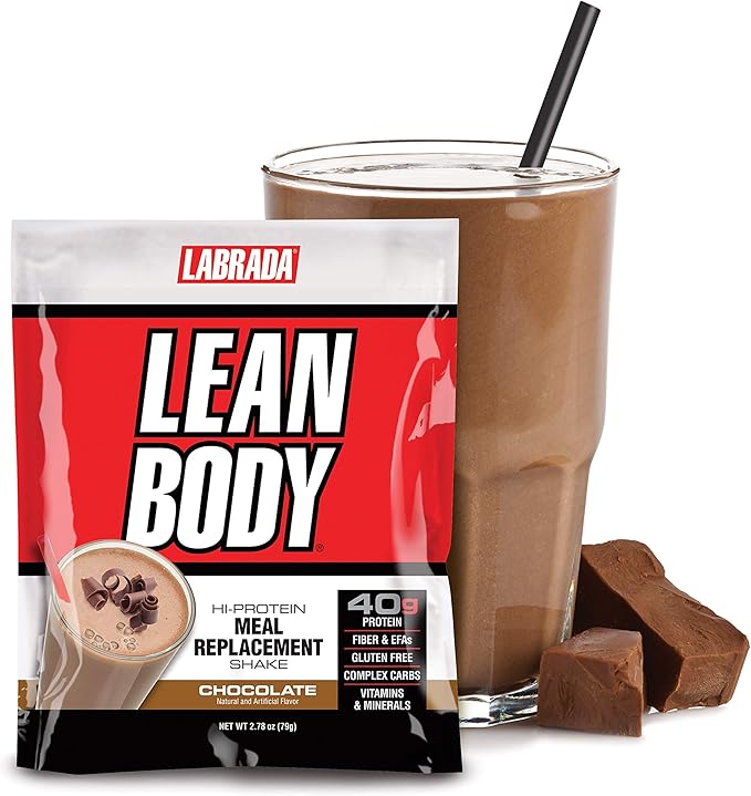 Labrada Lean Body MRP All-In-One Chocolate Meal Replacement Shake, 40g Protein, Whey Blend, 8g Healthy EFA's Fats & Fiber, 22 Vitamins and Minerals , No artificial color, Gluten Free, (80 MRP Packets)