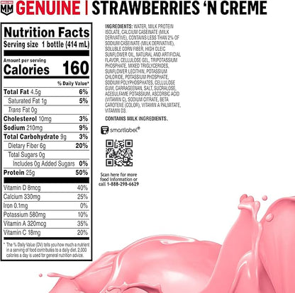 Muscle Milk Genuine Protein Shake, Strawberries 'N Crème, 25g Protein, 14 Fl Oz, 12 Pack