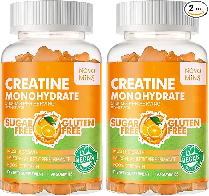 Creatine Monohydrate Gummies 5g for Men Women - Sugar Free Chewable Supplement. 180 Gummies Orange