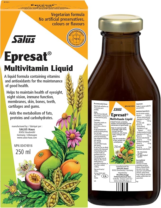 FLORA Salus-Haus Floradix Epresat Adult, Liquid Multi Vitamin for Men & Women, Fast Absorption, Vegetarian, 8.5 Fl Oz