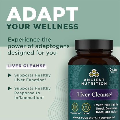 Liver Detox Supplement by Ancient Nutrition, Ancient Herbals Liver Cleanse with Milk Thistle, Dandelion Root & Reishi for Optimal Liver Support, 1300mg, Gluten Free, 60 Count