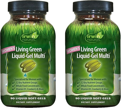 Irwin Naturals Women's Living Green Liquid-Gel Multi - 120 Liquid Soft-Gels, Pack of 2 - Includes 70 Essential Nutrients, Vitamins & Minerals - 80 Total Servings