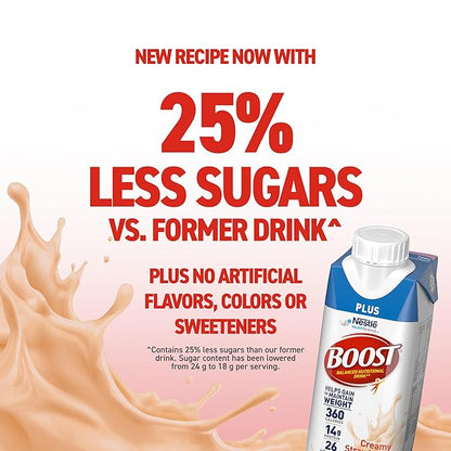 BOOST Plus Ready to Drink Balanced Nutritional Drink, Creamy Strawberry, 8 Fl Oz (Pack of 24)