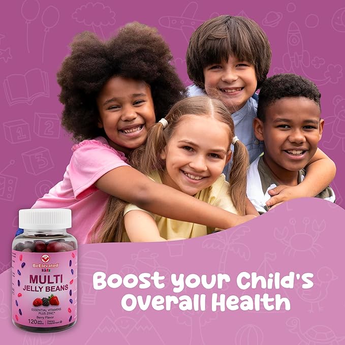 Multivitamin Jelly Beans - Chewable Vitamins Gummies with Zinc for Kids - Immune Support Vitamin Supplements - Vegetarian Multivitamins Gummy Supplement for Childrens - 120 Berry Beans