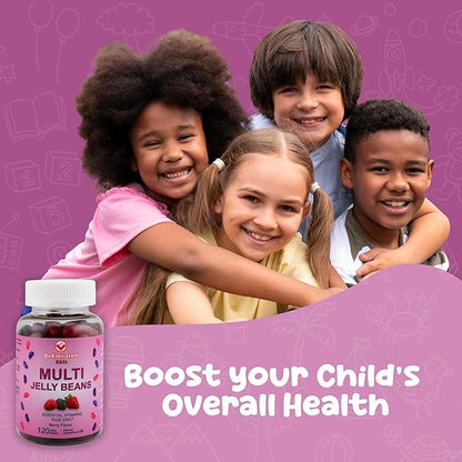 Multivitamin Jelly Beans - Chewable Vitamins Gummies with Zinc for Kids - Immune Support Vitamin Supplements - Vegetarian Multivitamins Gummy Supplement for Childrens - 120 Berry Beans