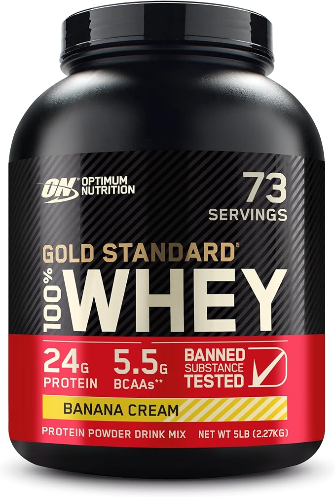 Optimum Nutrition Gold Standard 100% Whey Protein Powder, Banana Cream, 5 Pound (Packaging May Vary)