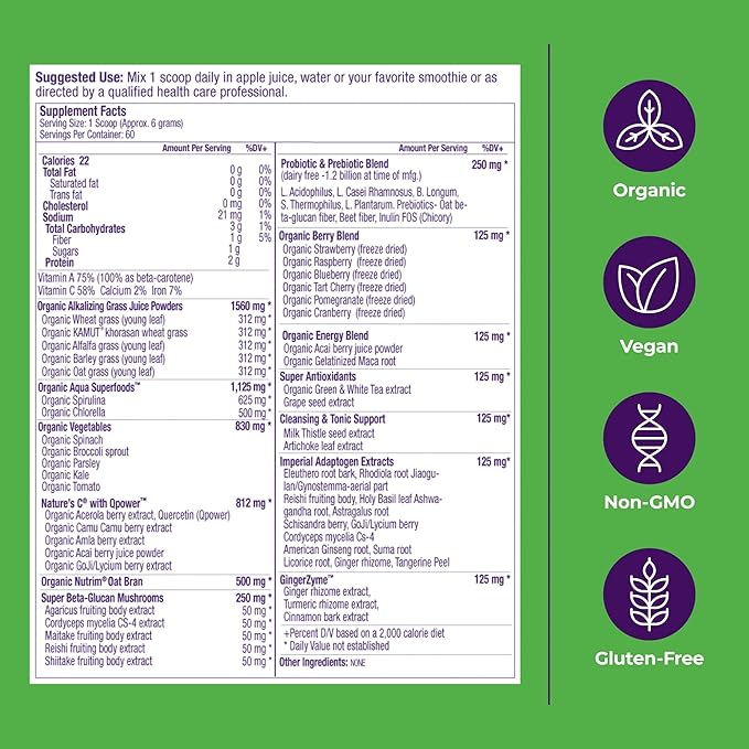Paradise, ORAC Energy Greens Powder Extract, Super Antioxidants, Probiotics for Gut Health & Digestion, Vitamin C for Immunity, with Spirulina & Chlorella, Non-GMO, Gluten Free, 60 Servings