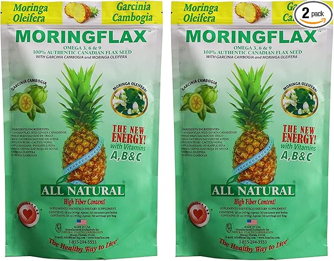 Moringflax Bag Formula 100 Natural Canadian Flax Seed with Garcinia Cambogia and Moringa Oleifera Bag, Tan, 16 Ounce - 2 Pack