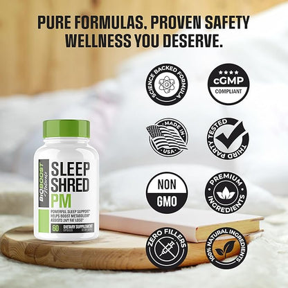 Sleep Shred PM | Night Time Fat Burner Weight Loss Pills for Women & Men + Appetite Suppressant | Shred Fat While You Sleep | Powerful Sleep Aid, Belly Fat Burner | Metabolism Booster - 60 Capsules