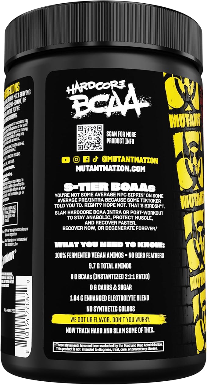 Mutant Hardcore BCAA - Pre, Intra or Post Workout – BCAA Next Level branched-Chain Amino Acids Supplement – Hydration + Recovery - 30 Serving - Lemonade
