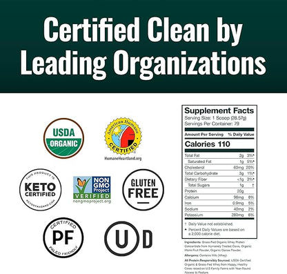 Natural Force Whey Protein Powder – Chocolate, 5 lbs – Grass Fed Organic, Pure, Keto & Paleo Friendly, Low Carb, Kosher, Non GMO – Family Size A2 Protein