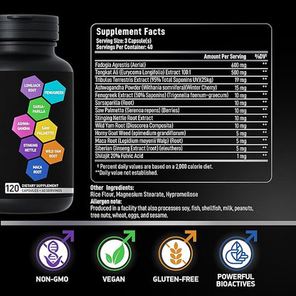 Fadogia Agrestis and Tongkat Ali Supplement - Fadogia Agrestis 600mg, Longjack Tongkat Ali for Men and Women 500mg, Saw Palmetto Ashwagandha Maca Fenugreek - Performance, Drive, Strength - 120 Caps