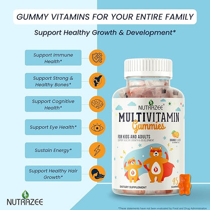 Multivitamin Gummies for Kids, Men & Women, Supplement with Biotin & Essential Vitamins for Healthy Growth, Development & Immunity, 45 Gummy Bears
