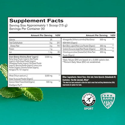BARE PERFORMANCE NUTRITION, BPN Strong Greens Superfood Powder, Improved Digestion, Increased Energy, Immune System Support, Sweet Mint, 30 Servings
