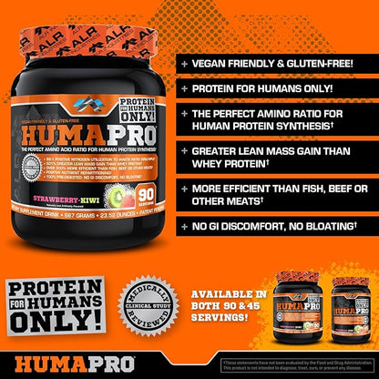Humapro | Amino Acids Protein Matrix for Humans | 99% Utilization for Lean Muscle | Vegan, Gluten Free | 667g / 90 Servings (Strawberry Kiwi)