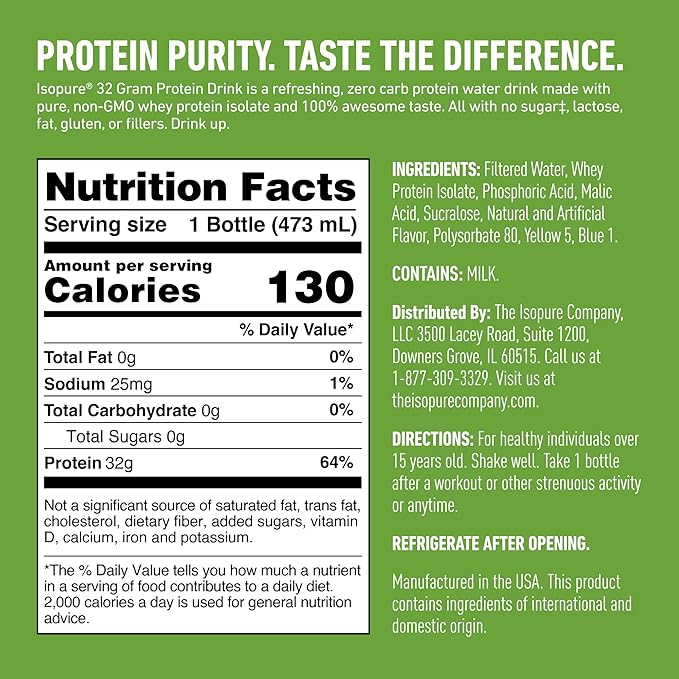 Isopure Zero Carb 32g Protein Ready-to-Drink, Whey Protein Isolate, Apple Melon, 16 Fl Oz (12 Bottles)