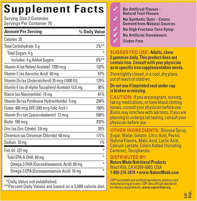 Nature Made Womens Multivitamin with Omega-3, Multivitamin for Women for Daily Nutritional Support, 150 Gummies, 75 Day Supply