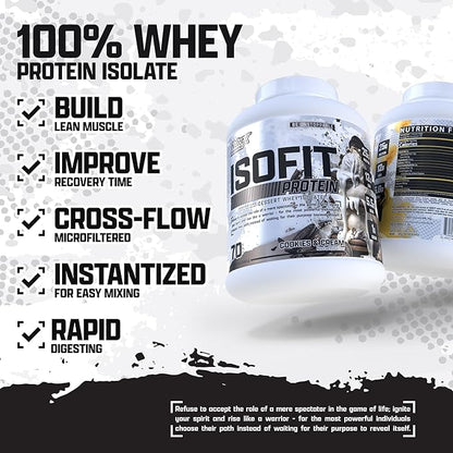 Nutrex Research IsoFit Whey Protein Powder Instantized 100% Whey Protein Isolate (70 Servings, Cookies & Cream)