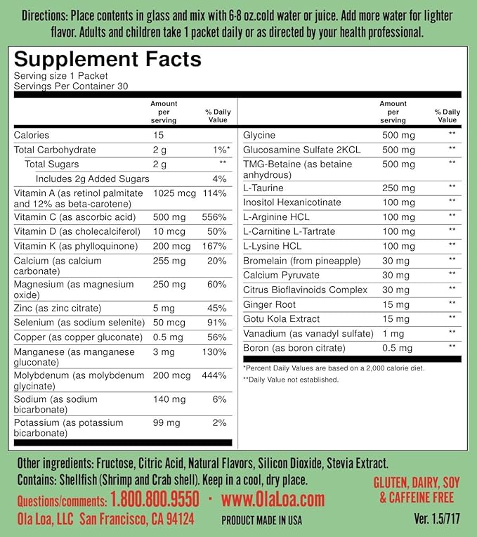 Ola Loa Repair Orange Multivitamin Drink Mix - Daily Bone & Joint Supplement, Calcium, Magnesium, Glucosamine, Anti-Aging Vitamin - Give Your Body The Nutrient Support it Deserves - 30 Packets (9oz)