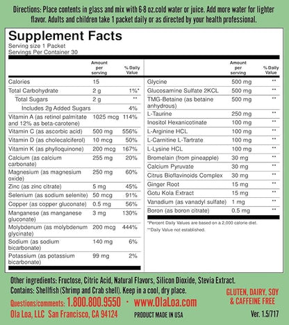 Ola Loa Repair Orange Multivitamin Drink Mix - Daily Bone & Joint Supplement, Calcium, Magnesium, Glucosamine, Anti-Aging Vitamin - Give Your Body The Nutrient Support it Deserves - 30 Packets (9oz)