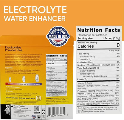 Electrolytes Powder Plus (50 Servings) Tangerine Pineapple Electrolyte Powder 0 Calorie Keto, 0 Sugar, No Maltodextrin,1000mg Potassium,120mg Calcium,120mg Magnesium, Hydration Powder