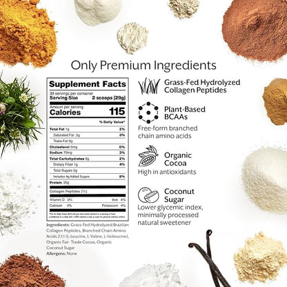 Promix Collagen Peptides and BCAA, Chocolate, 2.5lb Bulk - Hydrolyzed Collagen Protein Promotes Healthy Skin, Bones, Joints & Recovery Support - Add to Shakes, Smoothies, Beverages & Baking recipes.