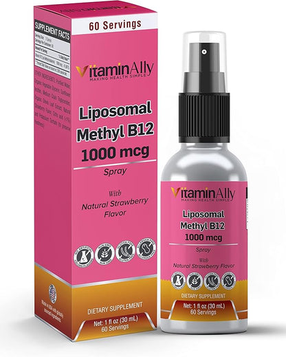 Liposomal Vitamin B12 Spray | 60 Servings | 2 Month Supply |1 fl oz | Non-GMO | No Added sugars | Gluten Free | Travel Friendly | Supports Energy, Nerve Health and Brain Function